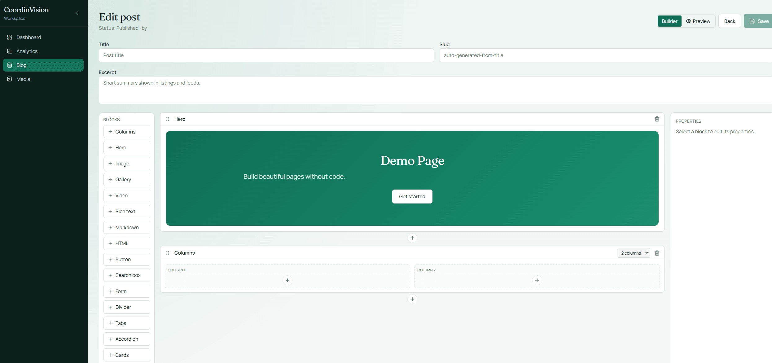 Blog and CMS public post editor